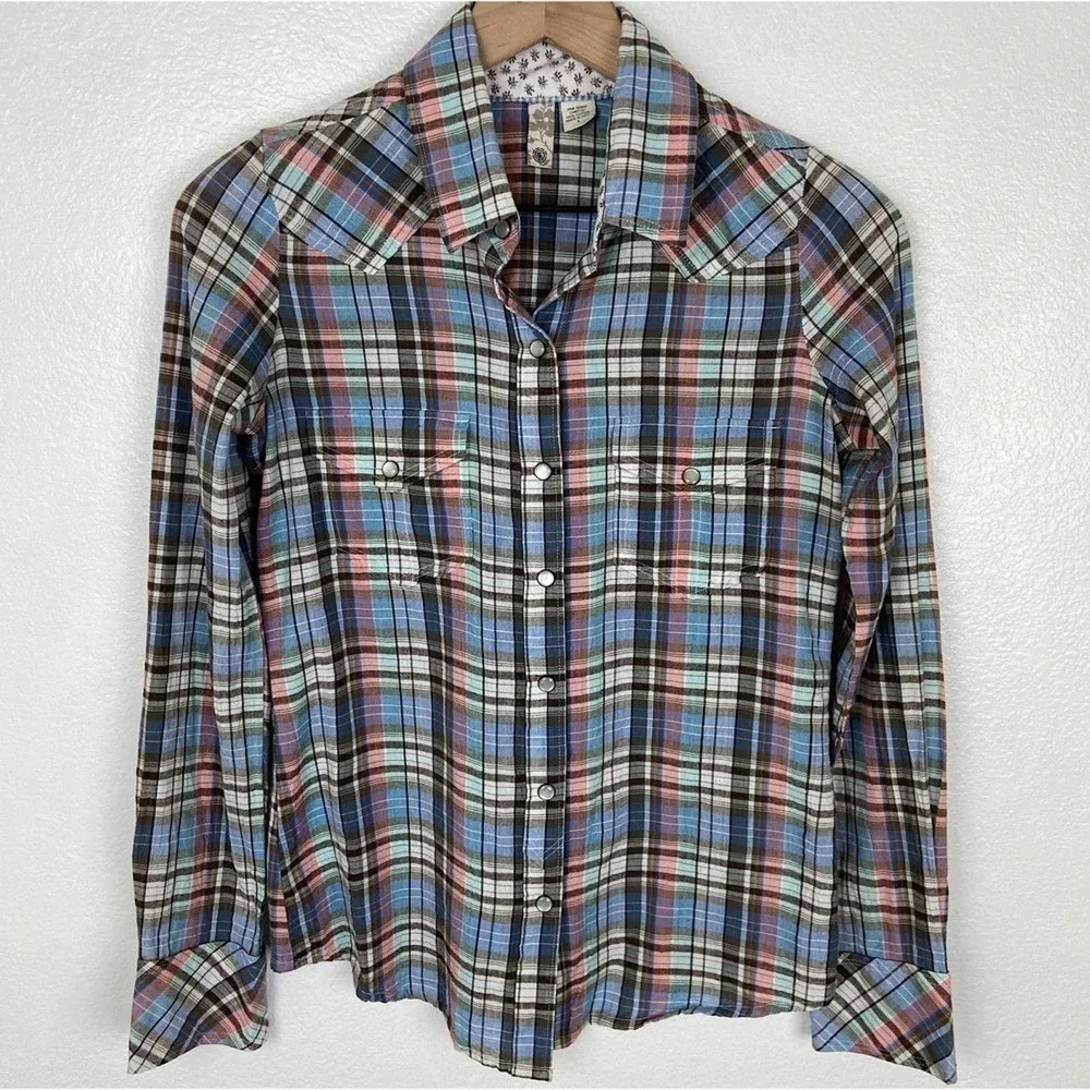 Element Shirt Womens Small Pearl Snap Plaid Button Up Collared Top Ladies